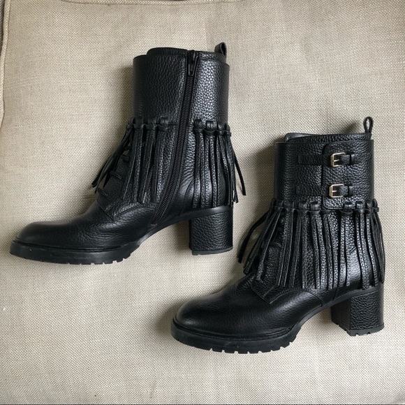 Valentino Combat Ankle Boots Fringe Buckles Block Heel US 6.5 - Picture 6 of 15